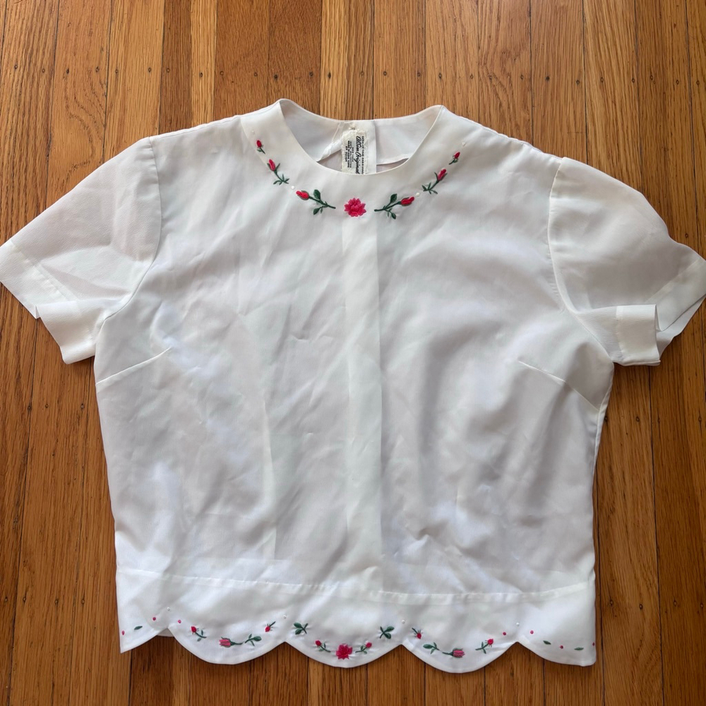 Women's Alsem Original White Blouse with Red Floral Embroidery Shirt - Picture 3 of 4
